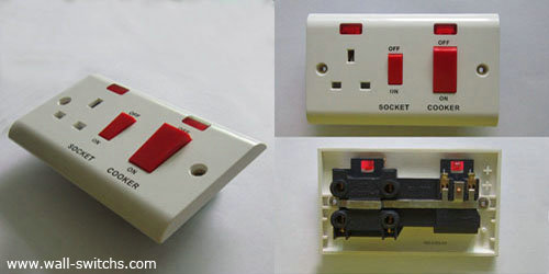 45A cooker switch +13A switched socket with neon