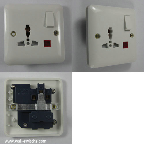 one gang 3pin multifunction switched  shuttered socket with neon