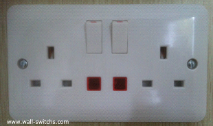 double 13A 3pin switched  shuttered socket neon