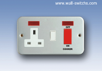 13A shuttered socket with neon+ 45A switch with neon
