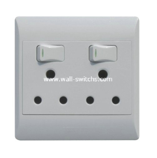 double 16A switched socket with neon household switch wall switch made in China white PC cover