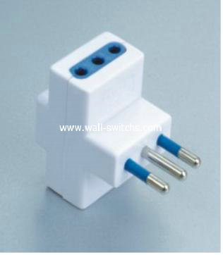 J379:10A plug+3*10A socket adapter/conversion socket three round pin PC+copper made in China Chile Italy style