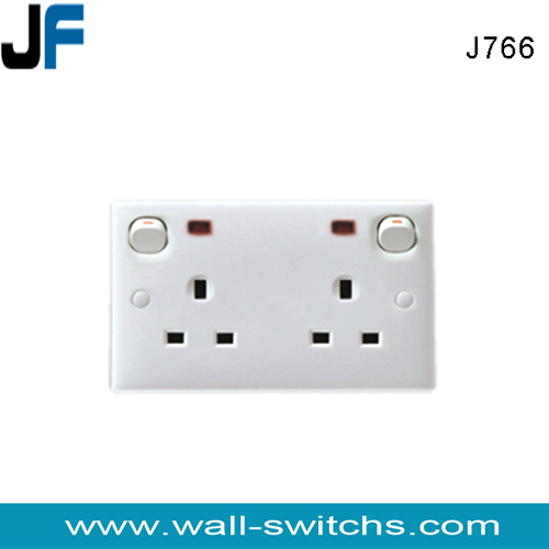 J766 Double 13A switch socket + neon uk electrical wall switch and socket