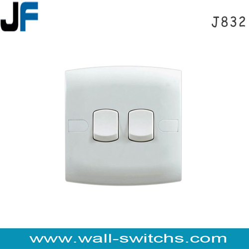 J832 2 gang 1 way switch British style Bhutan PC,ABS 10A250V made in longwan wall switch