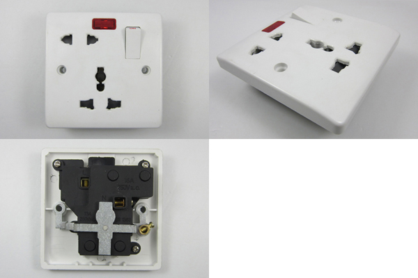 B18 13A 2P+3P socket and 1G switch With Neon urea universal electric socket