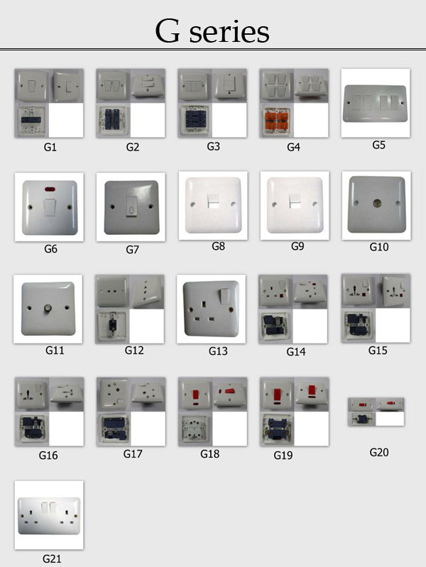 G series: British standard wall switches and sockets made in China 