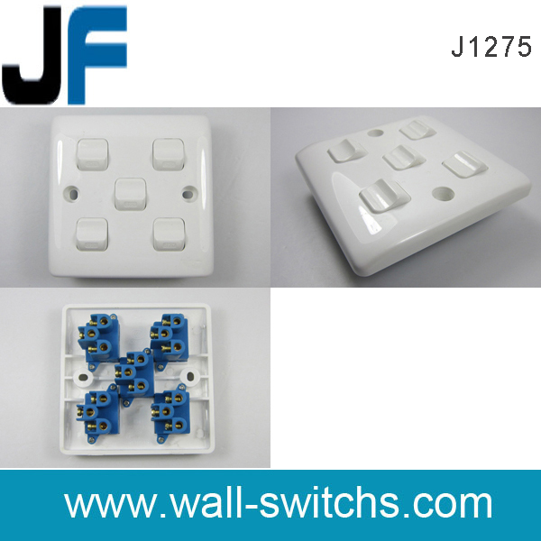 J1275 5gang switch white colour Pakistan PC 5 gang switch