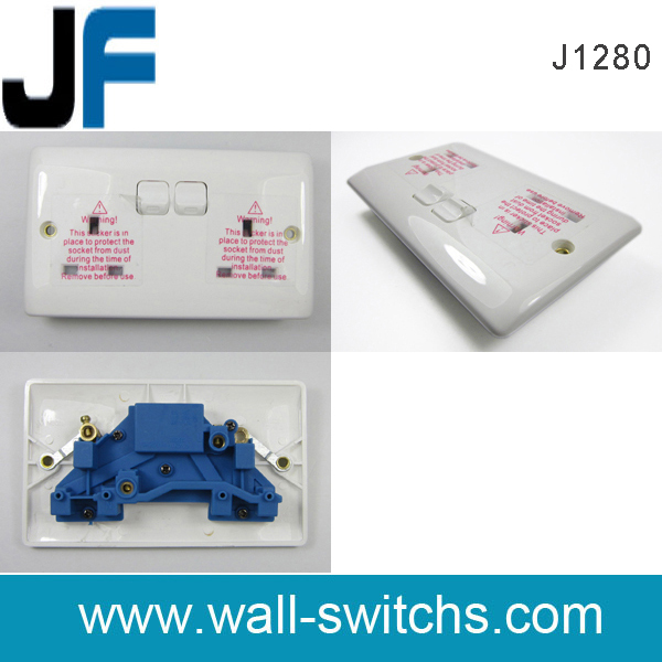 J1280 twin 3pin socket+switch with neon white colour Malaysia PC double 13a socket with 2 gang switch